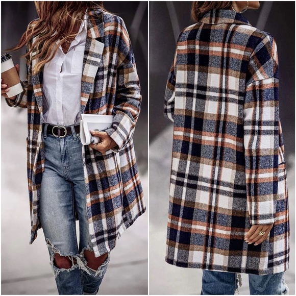 Cozy Plaid Button up Pocket Oversized Jacket Shacket - Picture 2 of 2